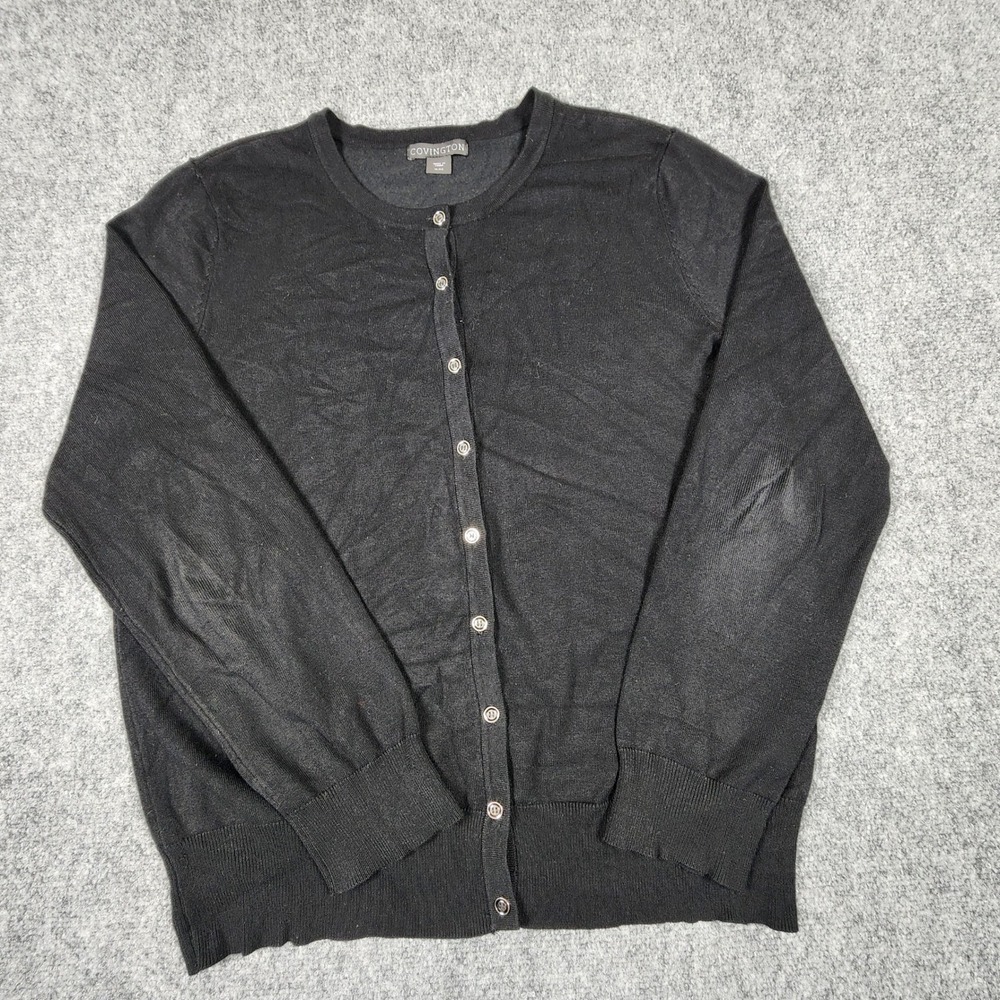 Covington Womens Black Button Front Crew‎ Neck Cardigan Sweater XL RN15099